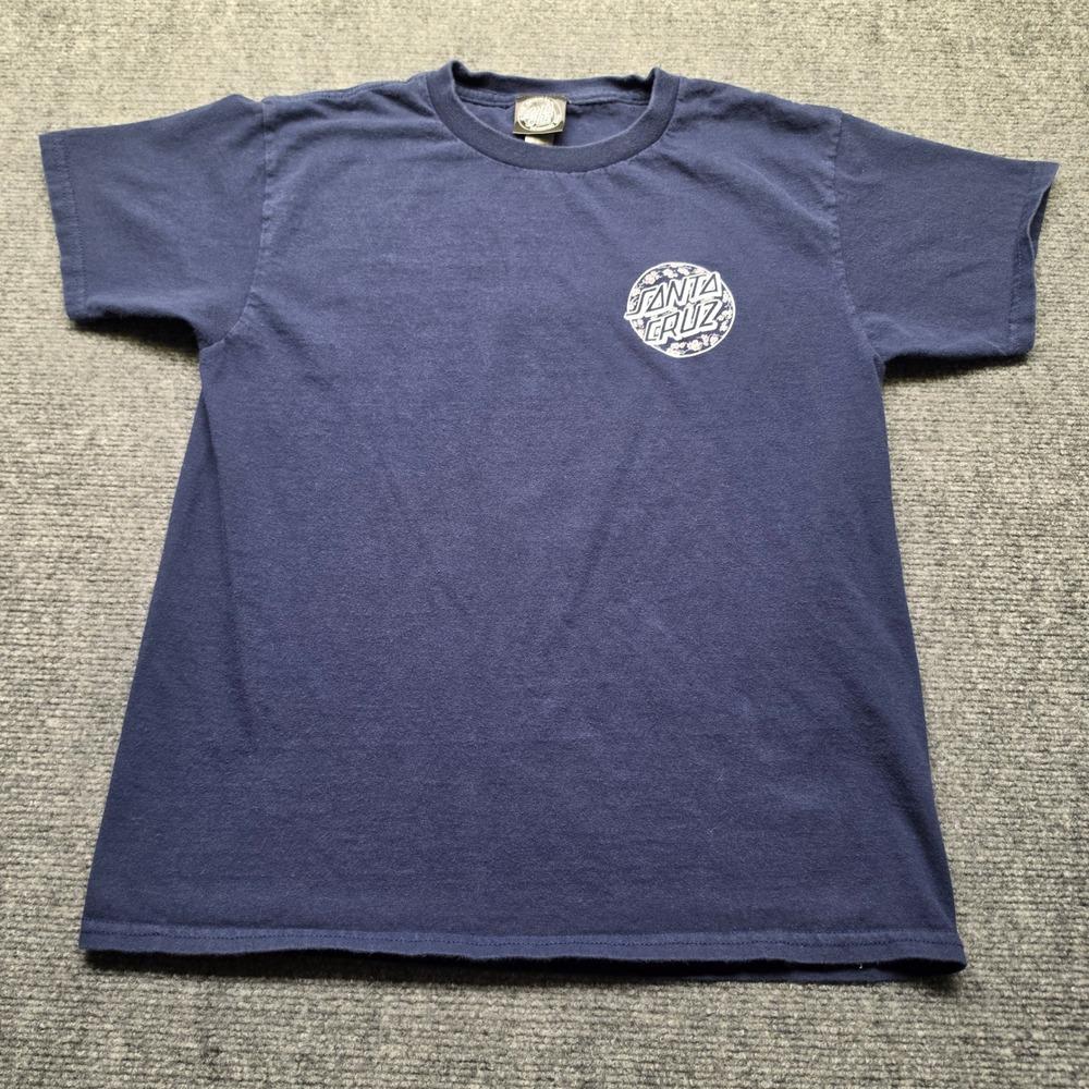 Santa Cruz Skateboards Youth Large Navy Blue Floral Logo Graphic T-Shirt